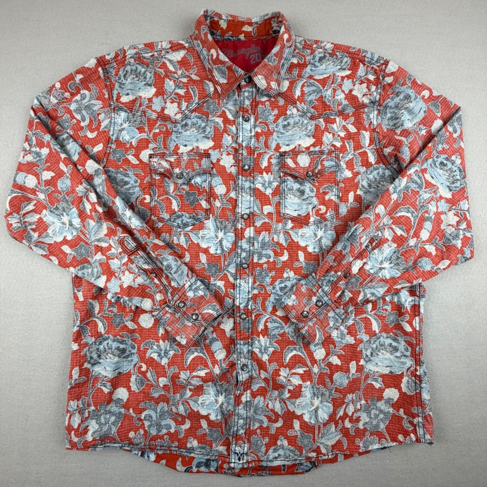 Wrangler 20X Mens XL Floral Pearl Snap Western Shirt Red Blue Long Sleeve